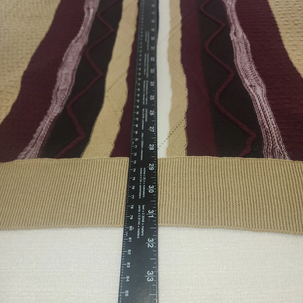 Bagazio Mens 5XL Sweater Tan Burgundy‎ Vertical Stripe Textured Knit Crewneck